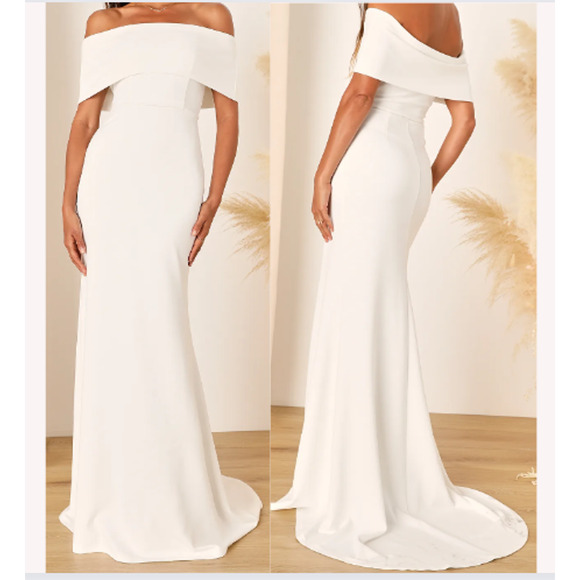 LULU'S XS Exceptional Romance White Off-the-Shoulder Mermaid Maxi Dress NWT 0B1 - Picture 1 of 8